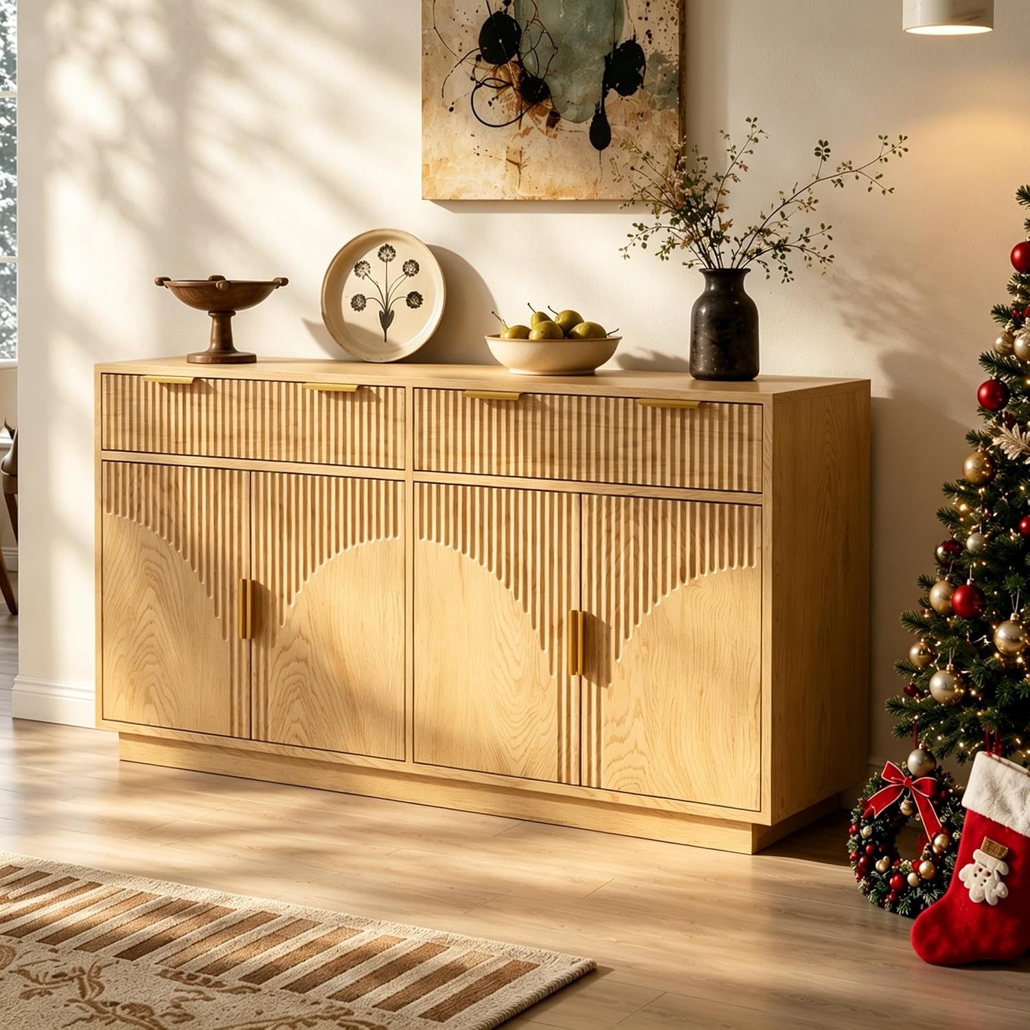 Natural Fluted Sideboard Cabinet