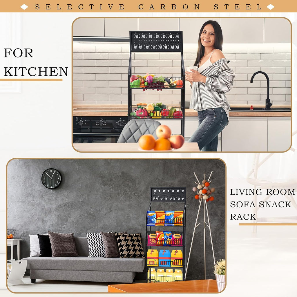 4-Tier Rolling Black Snack Display Rack