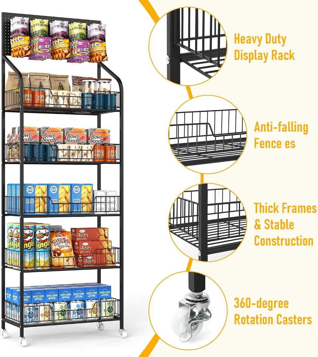 Black Metal Rolling Snack Display Stand