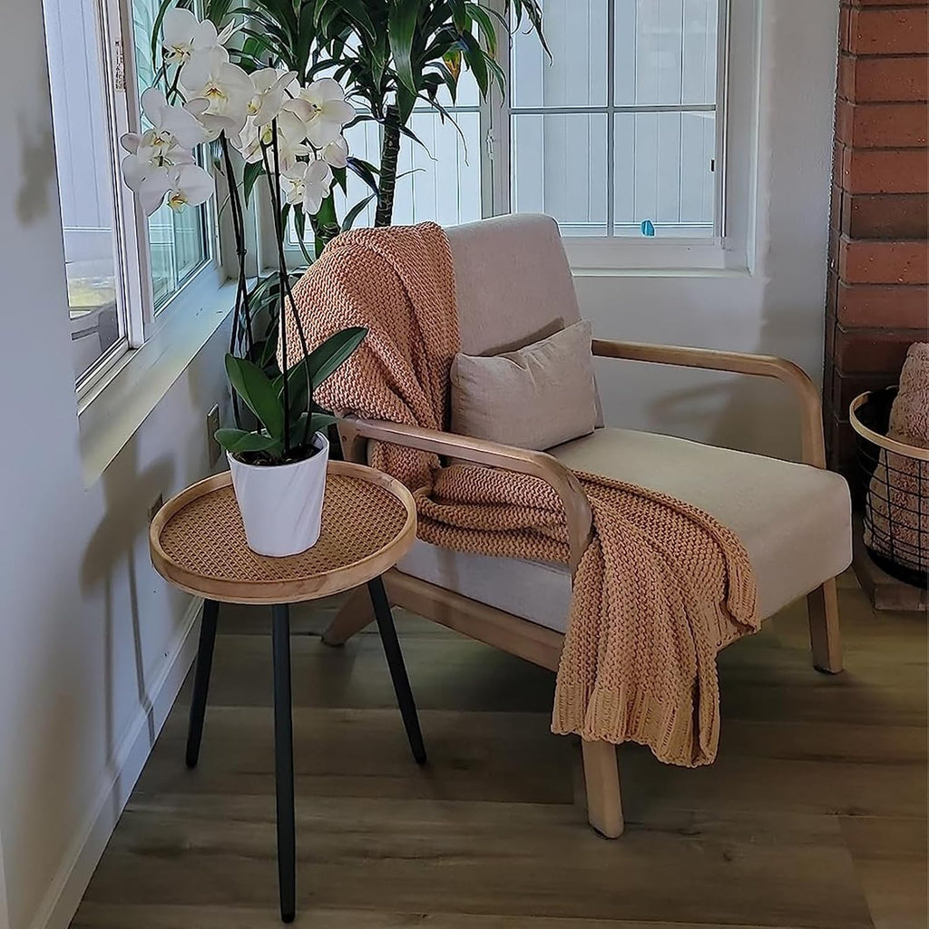 Rattan Round Wooden Tray Side Table