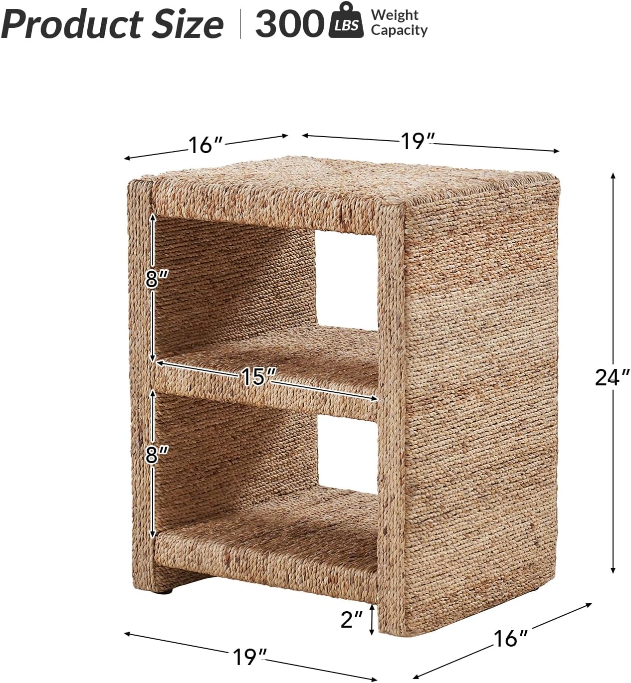 2-Piece Natural Rattan Seagrass Nightstand