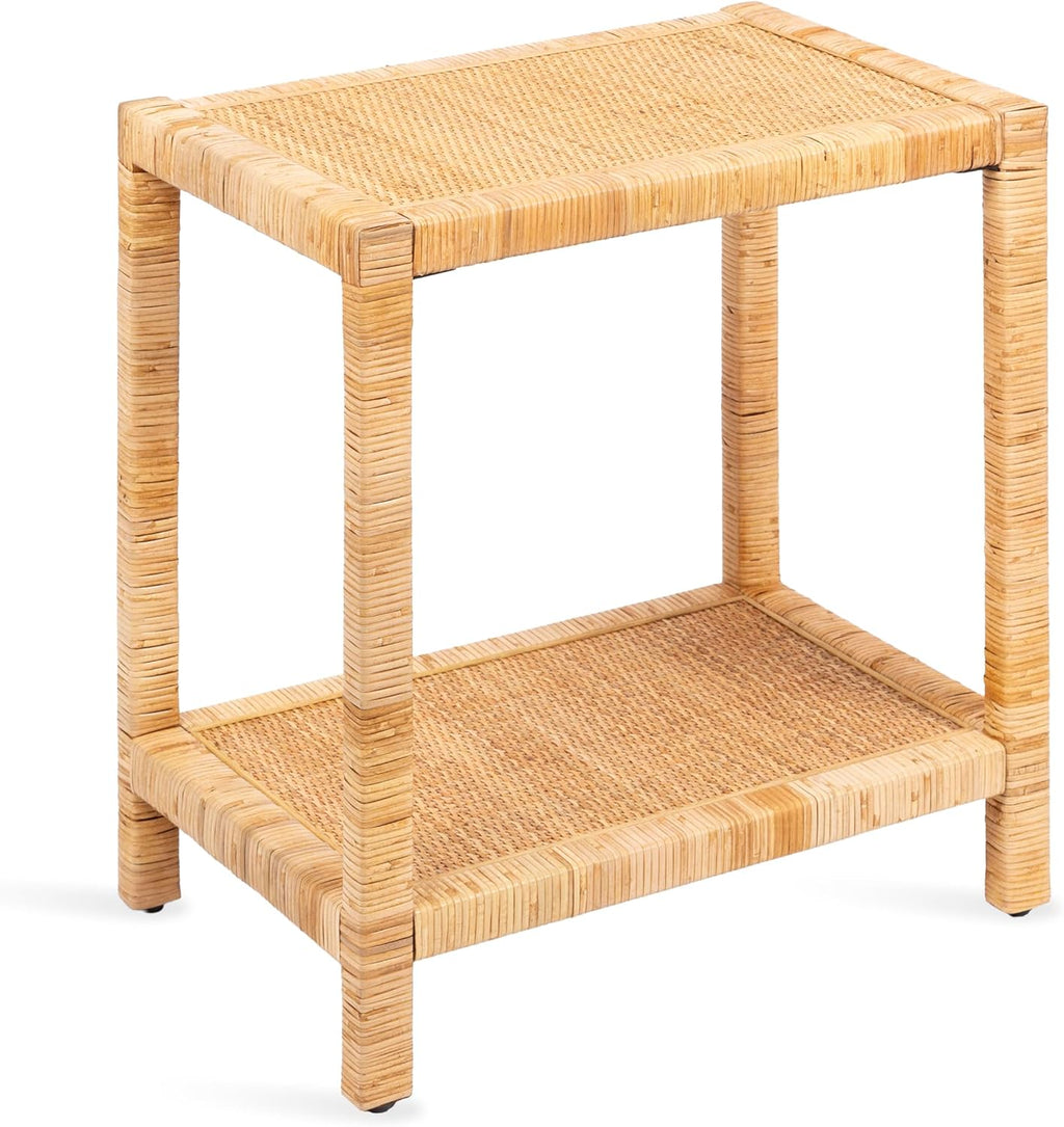 Brown Rectangular Rattan Side Table