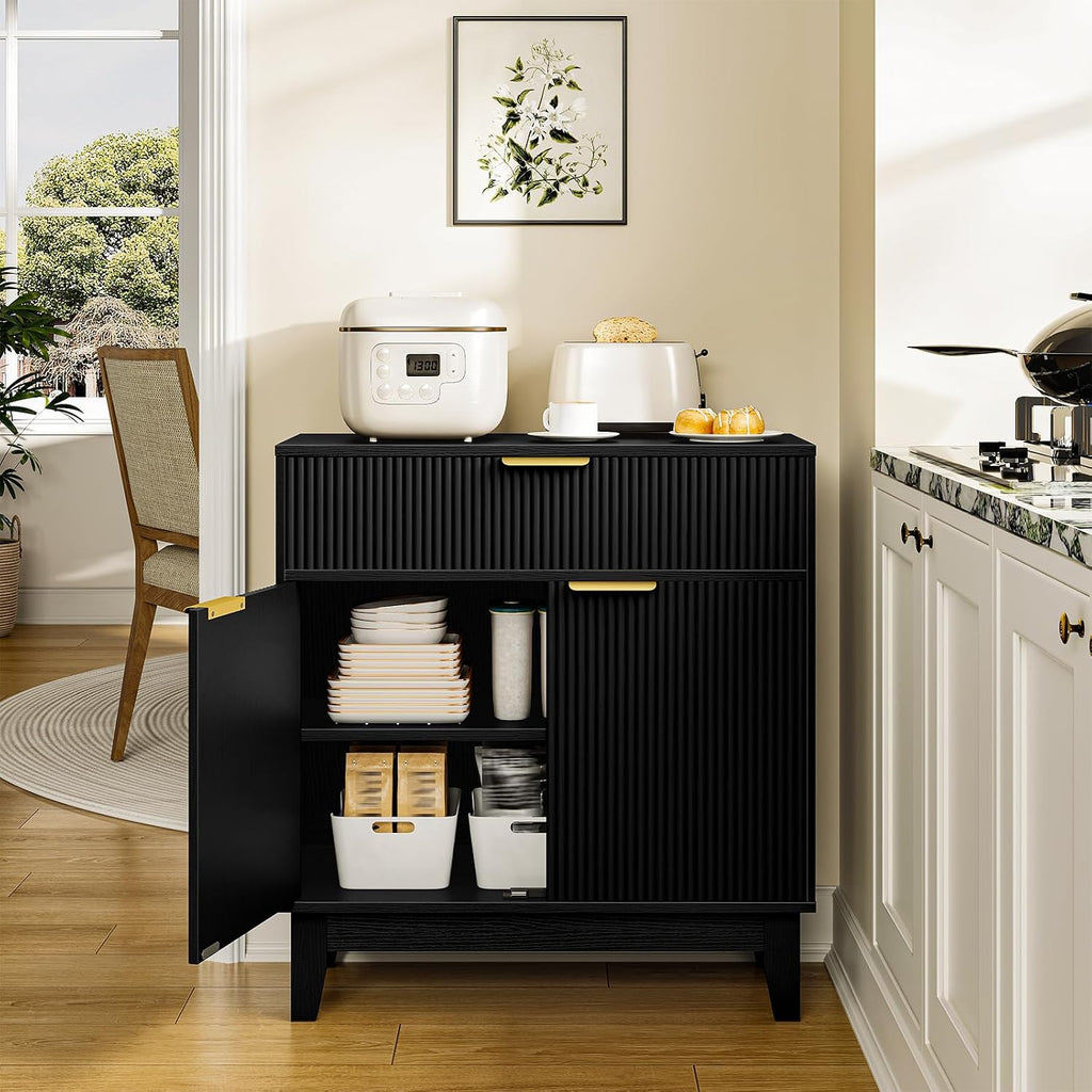 Black Fluted Sideboard Cabinet