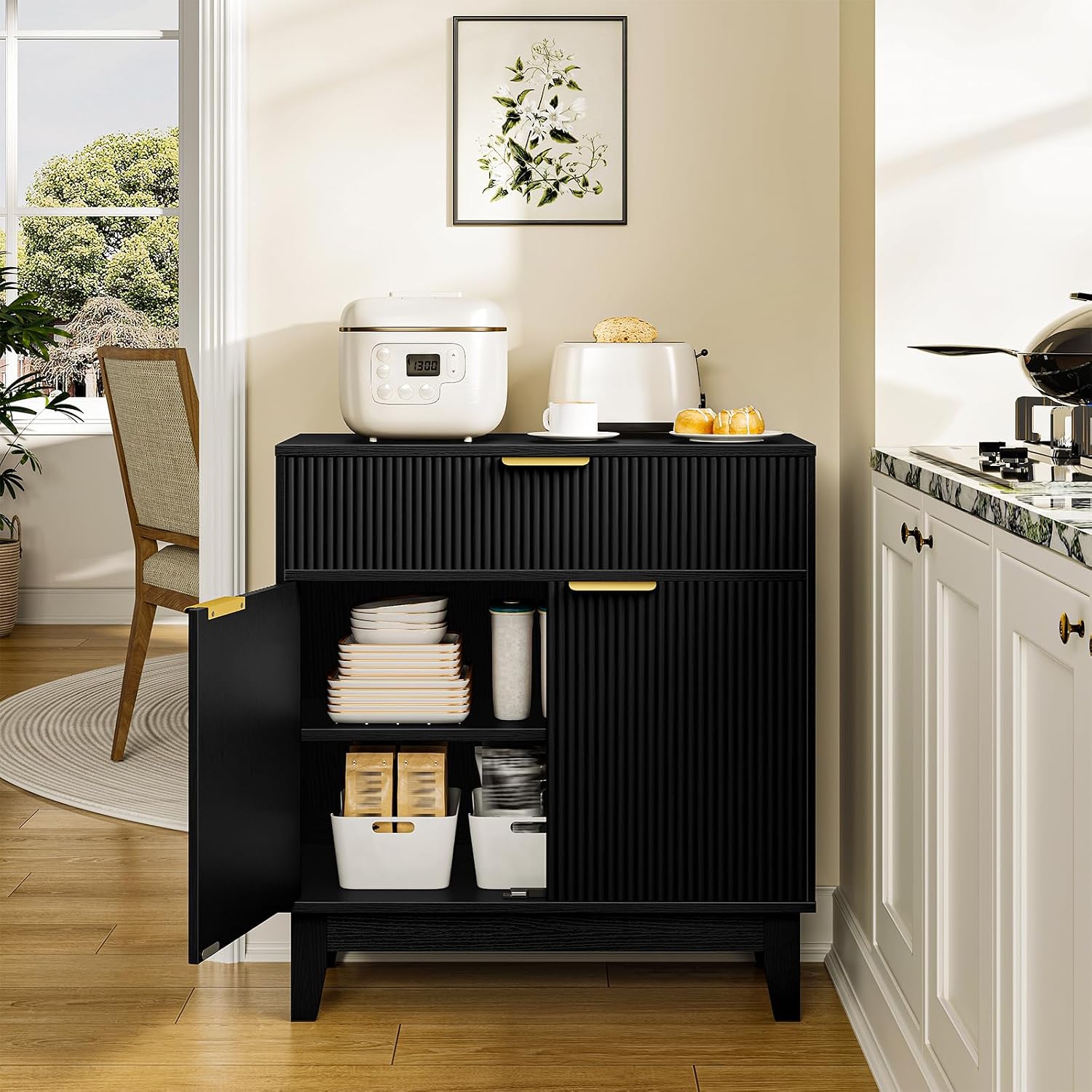 Black Fluted Sideboard Cabinet