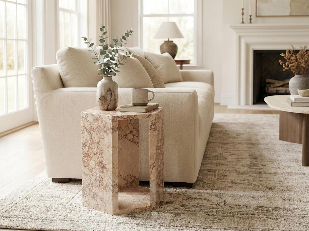 Pink Marble Hexagon Side Table