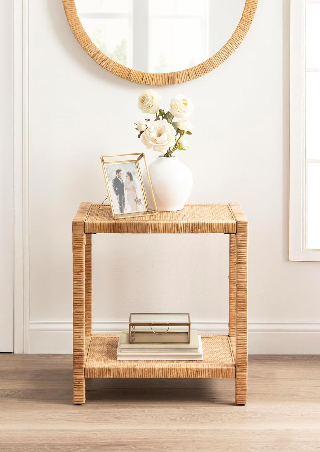 Brown Rectangular Rattan Side Table