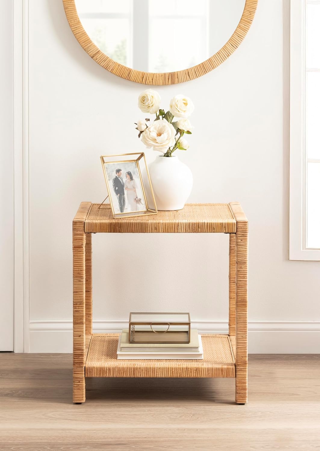 Brown Rectangular Rattan Side Table