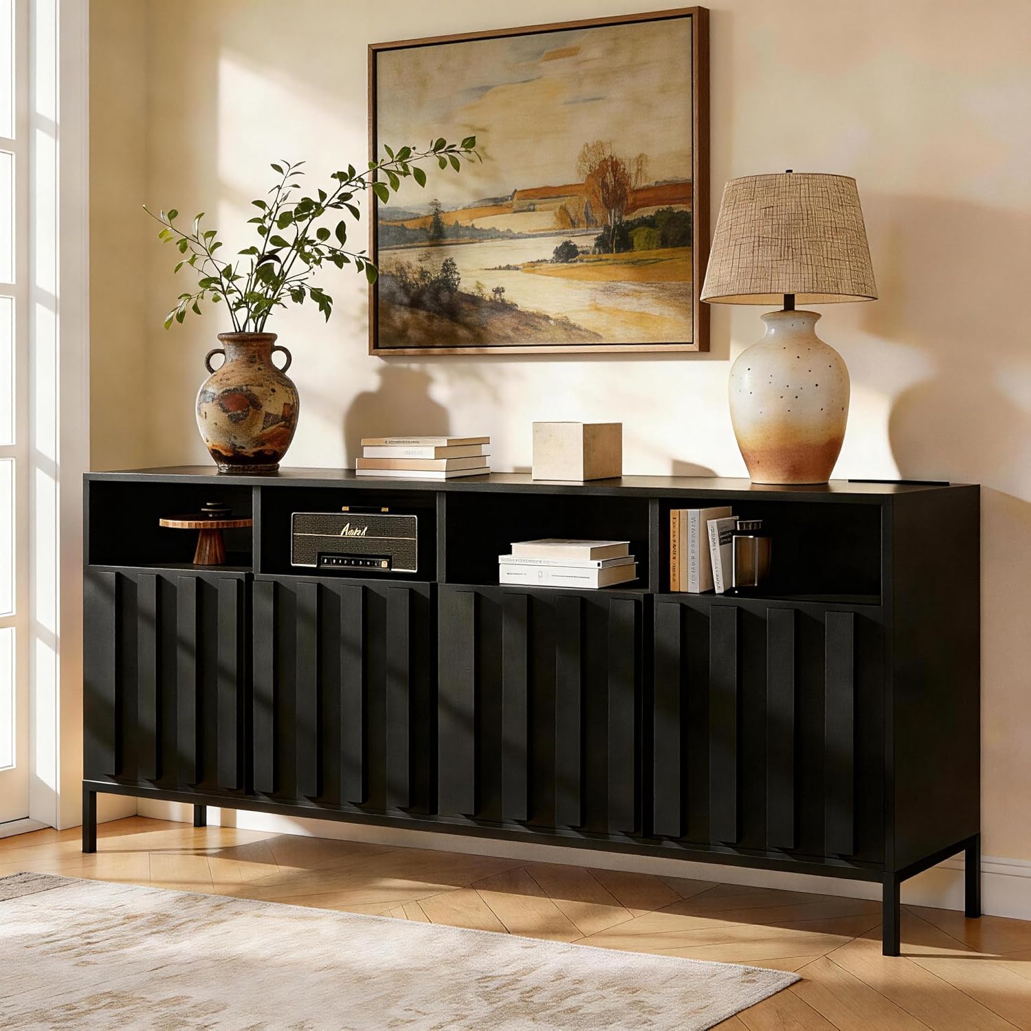 70" Black Farmhouse Sideboard Credenza