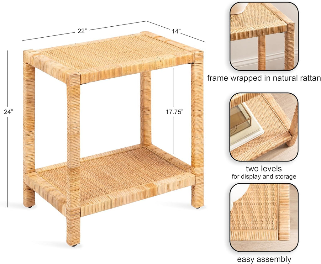 Brown Rectangular Rattan Side Table