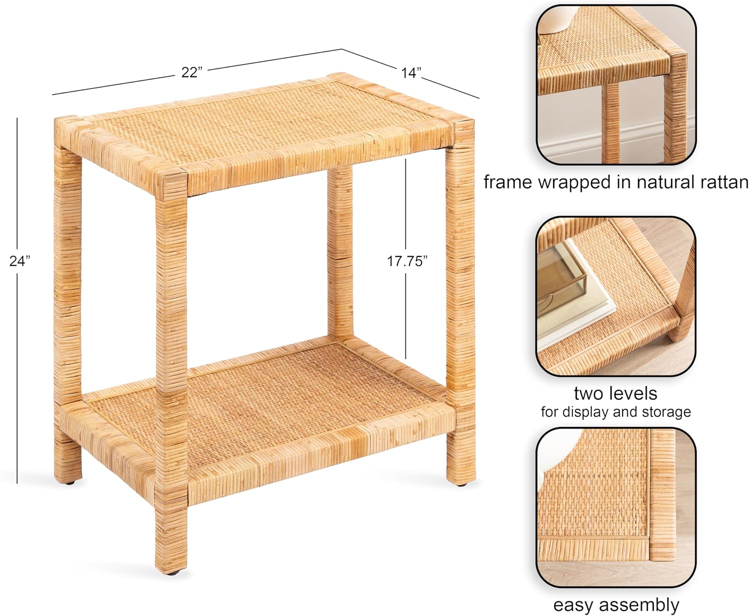 Brown Rectangular Rattan Side Table