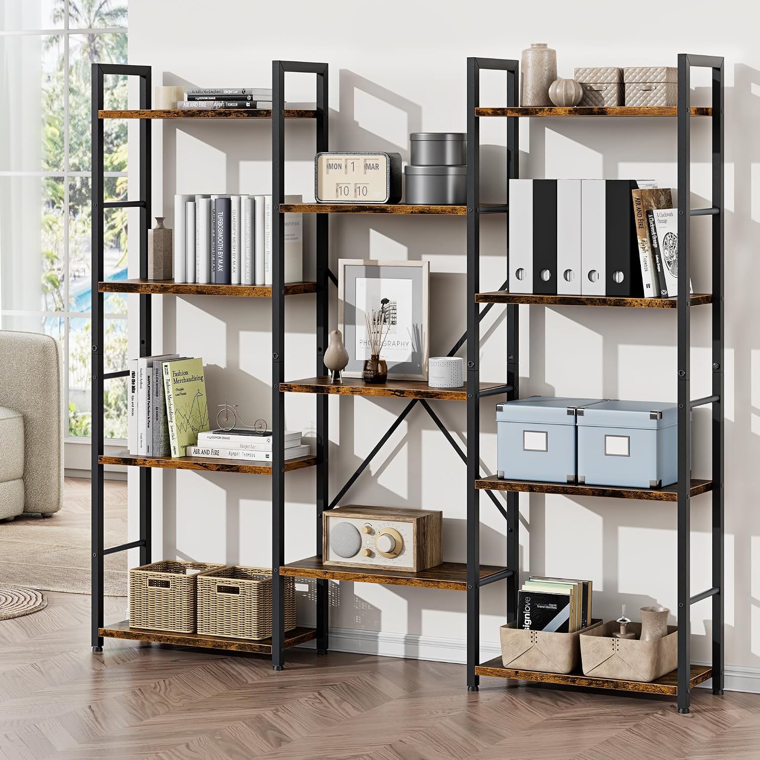 Brown Rustic 4-Tier Etagere Bookshelf