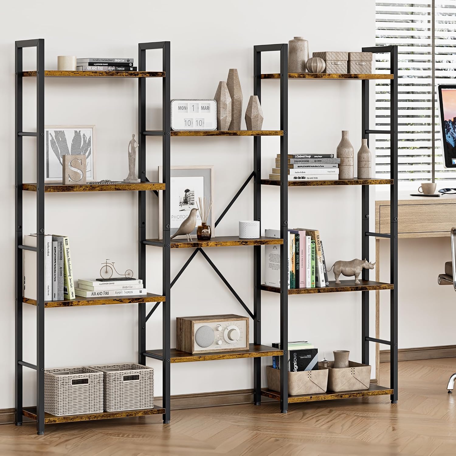 Brown Rustic 4-Tier Etagere Bookshelf