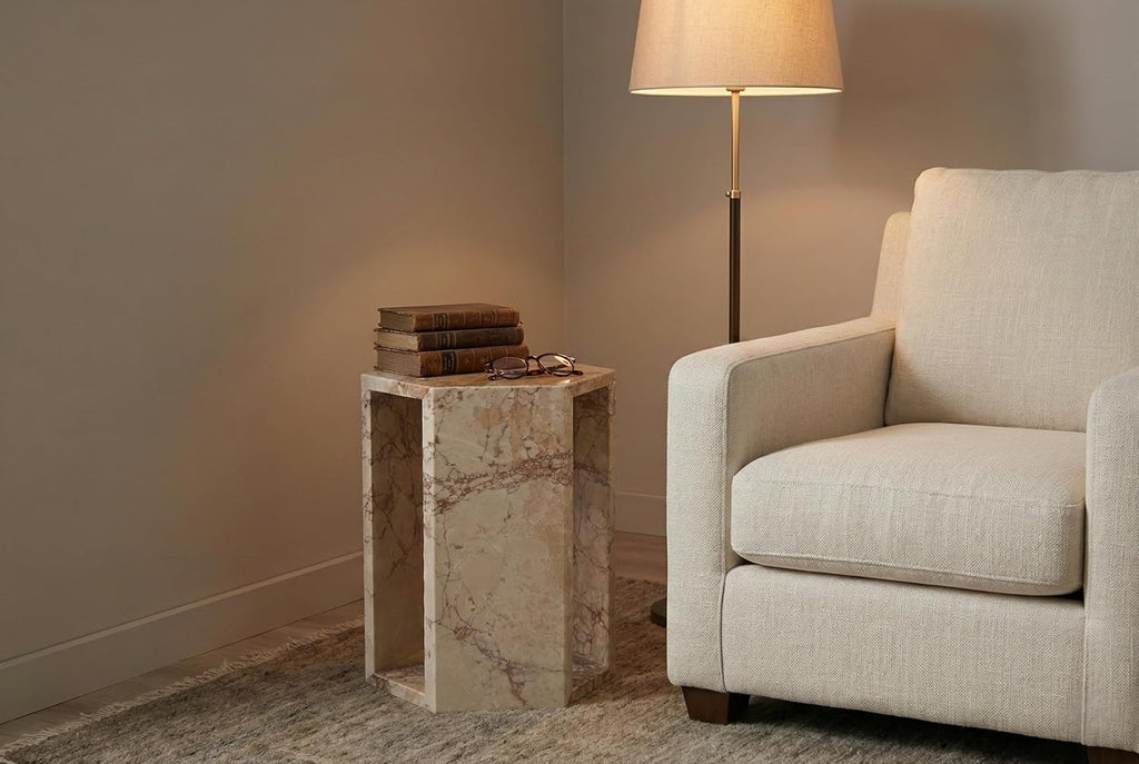 Pink Marble Hexagon Side Table