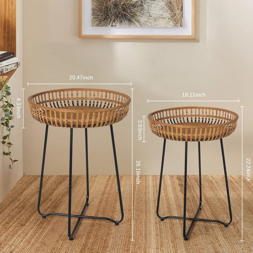 2-Piece Rattan Nesting Side Tables