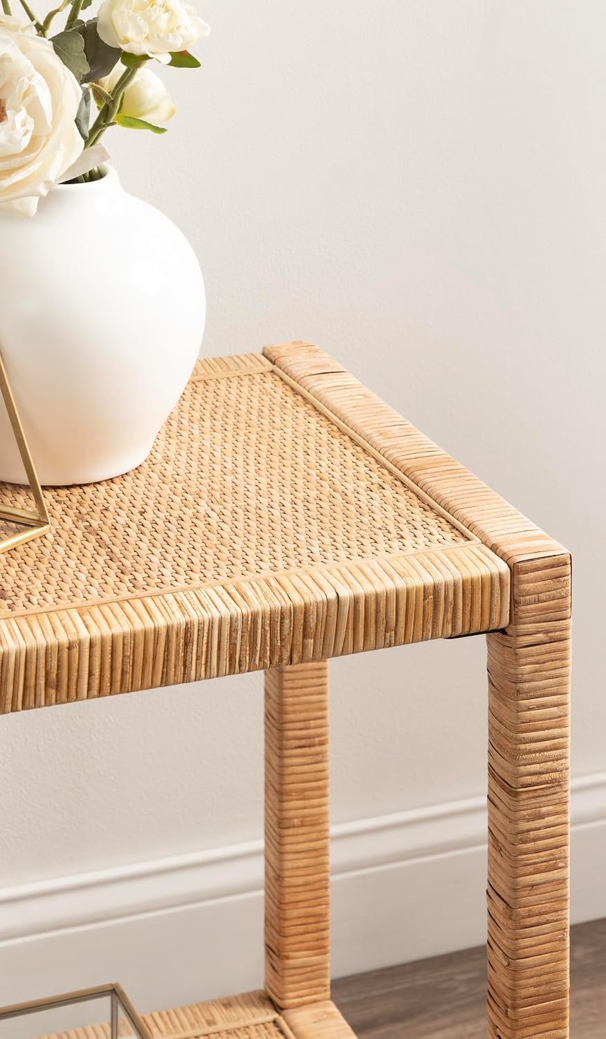 Brown Rectangular Rattan Side Table