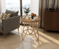 Round Rattan Tray Top Boho Side Table