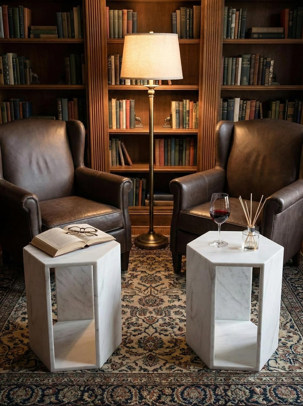 Matte White Marble Hexagon Side Table