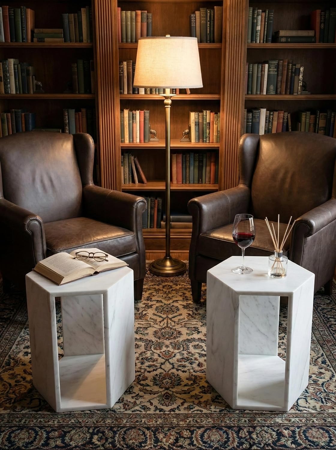 Matte White Marble Hexagon Side Table