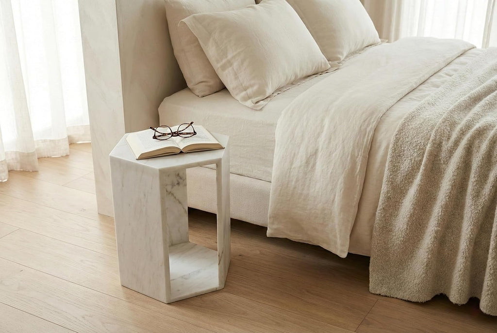Matte White Marble Hexagon Side Table