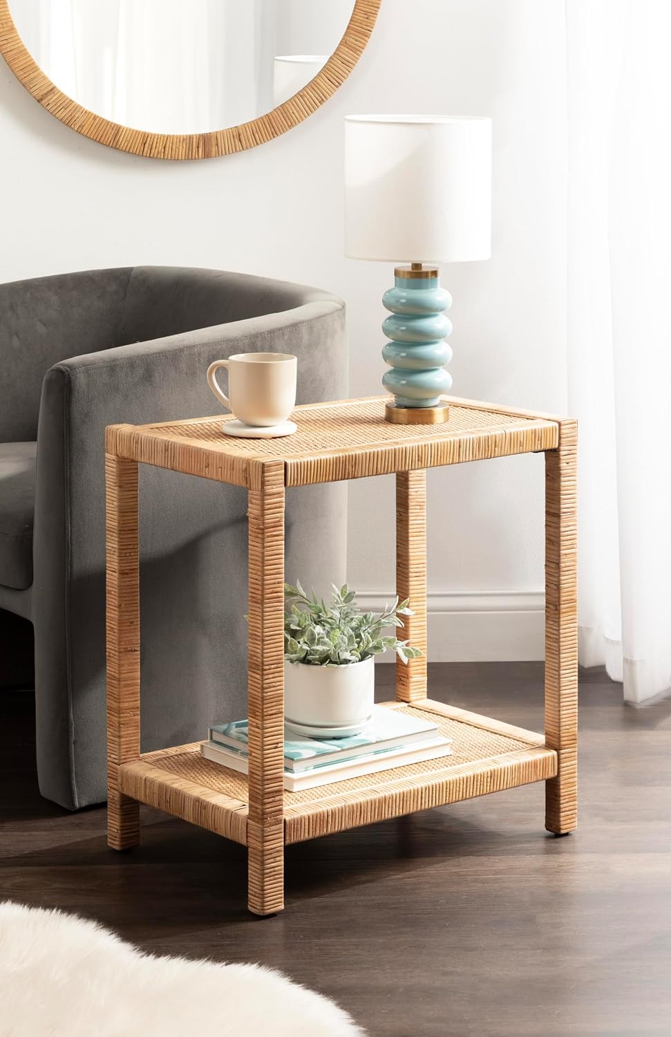 Brown Rectangular Rattan Side Table