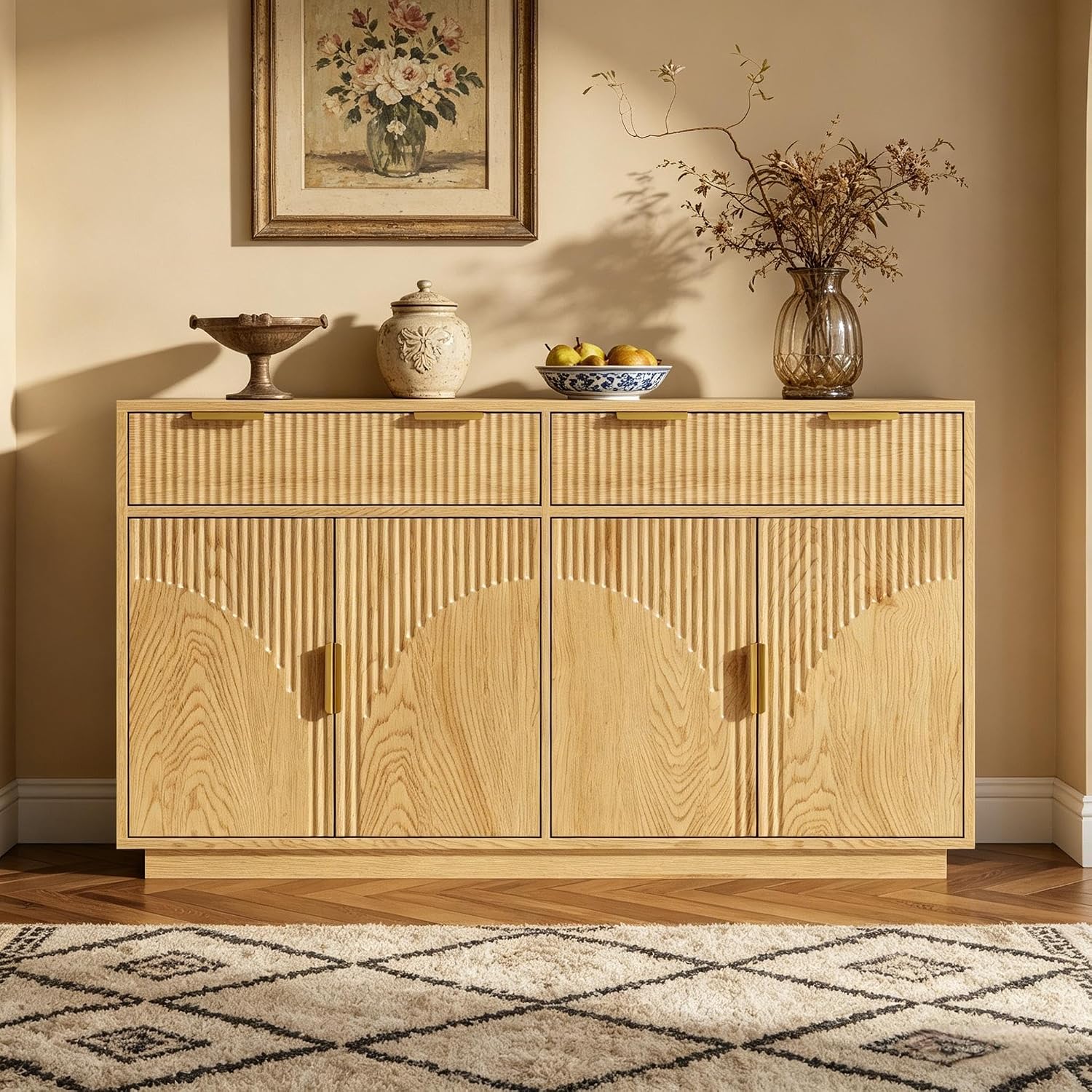 Natural Fluted Sideboard Cabinet