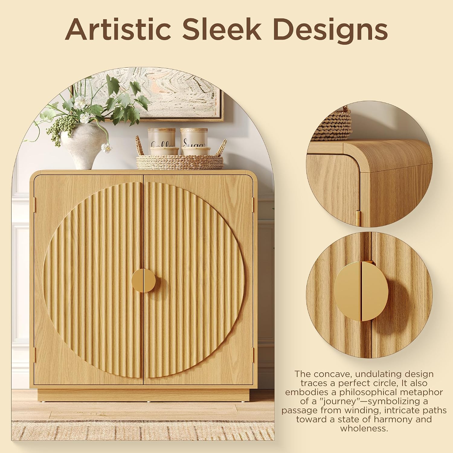 Natural Fluted Arched Wood Sideboard