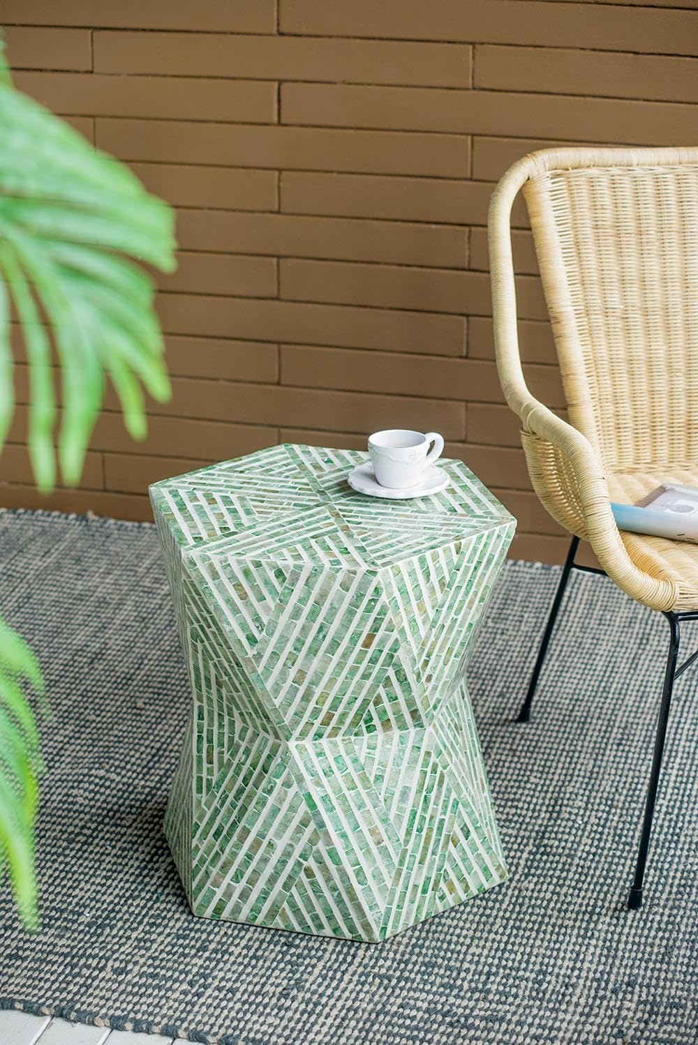 Green Hexagon Accent Stool