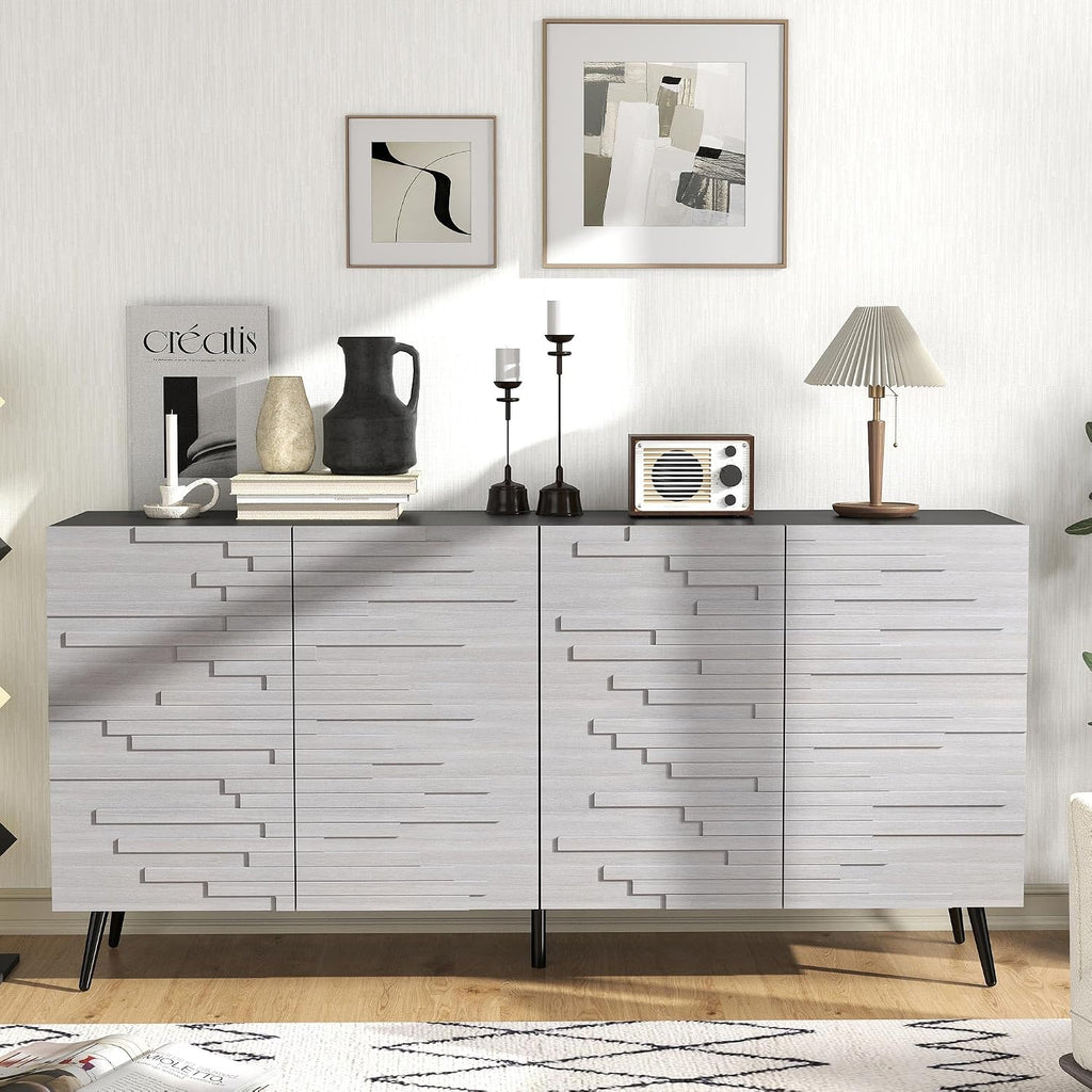 63" Grey Black Fluted Wood Credenza