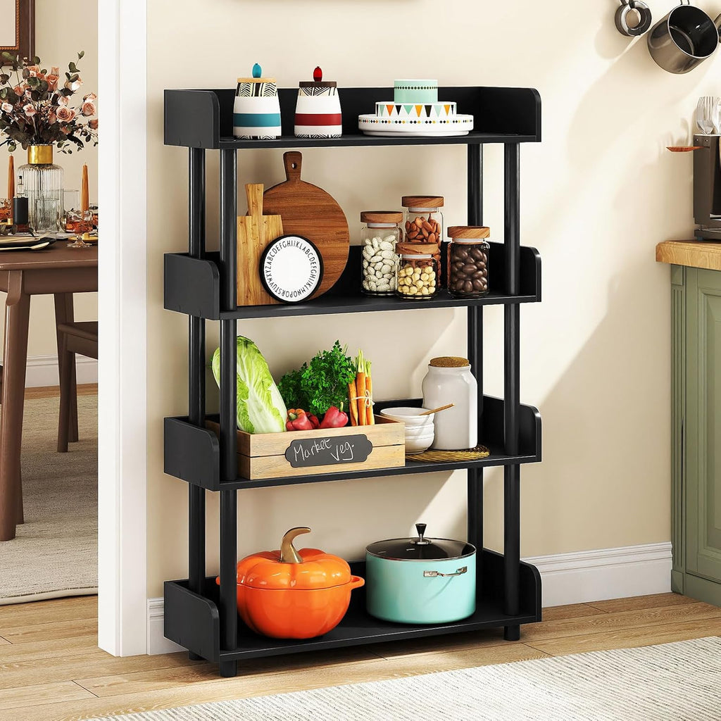 Black 4-Tier Industrial Wood Bookshelf