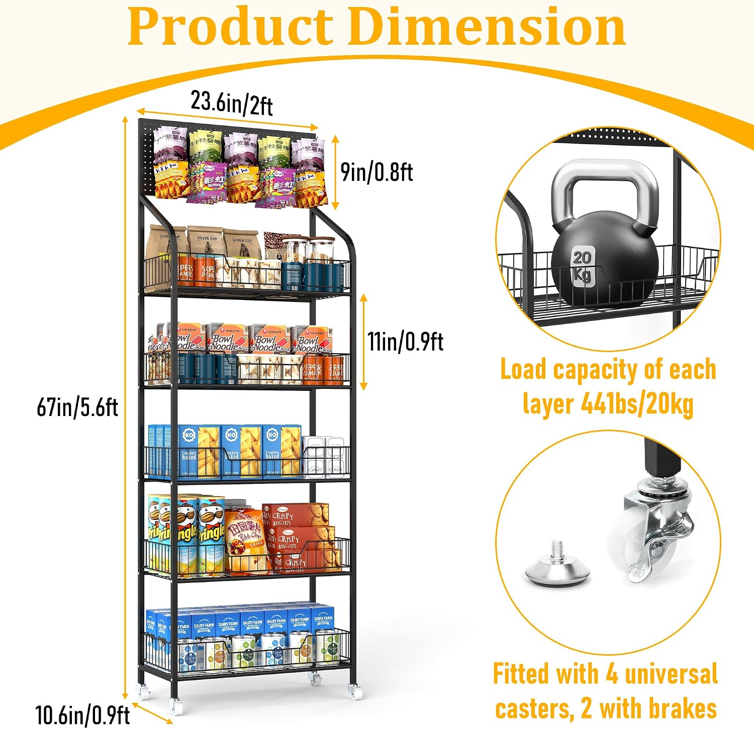 Black Metal Rolling Snack Display Stand