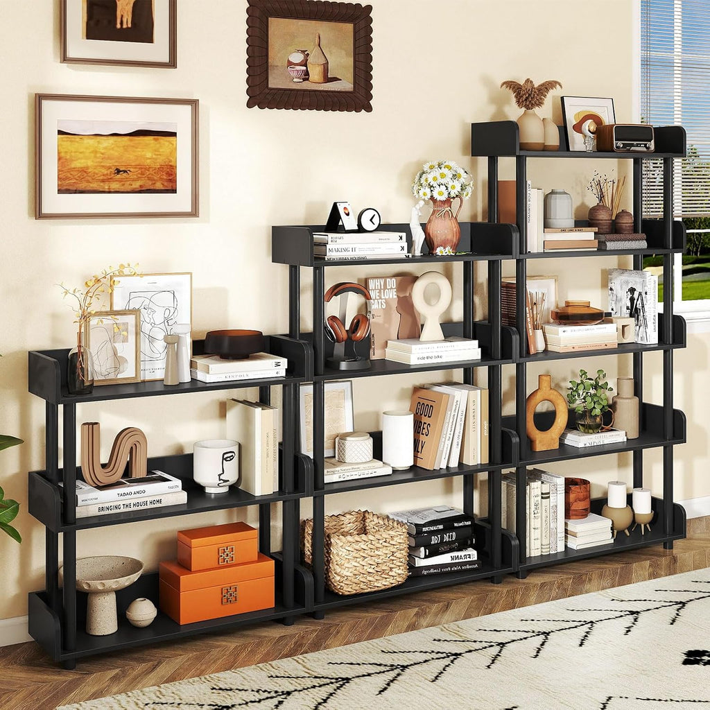 Black 4-Tier Industrial Wood Bookshelf