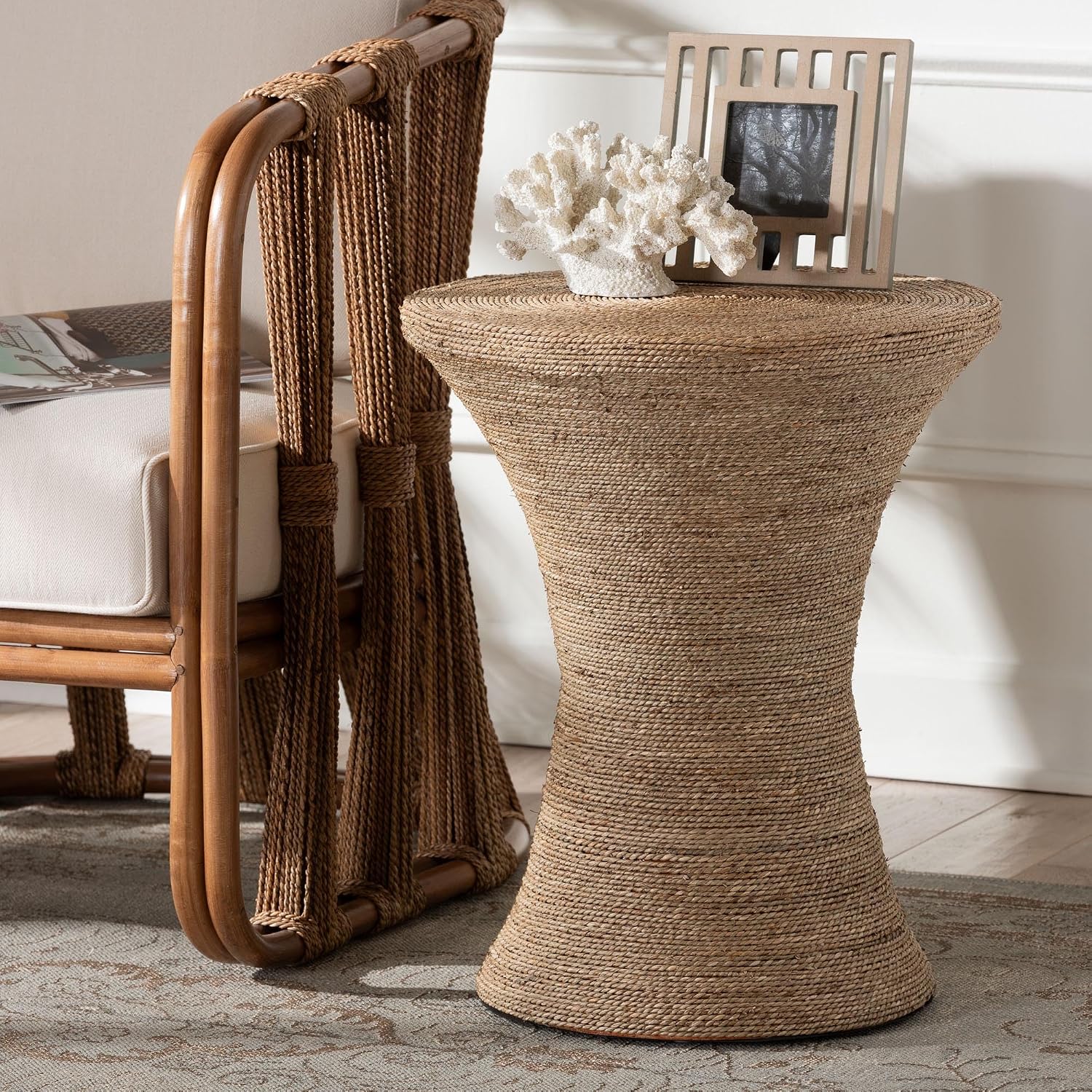 Natural Seagrass Hourglass Side Table