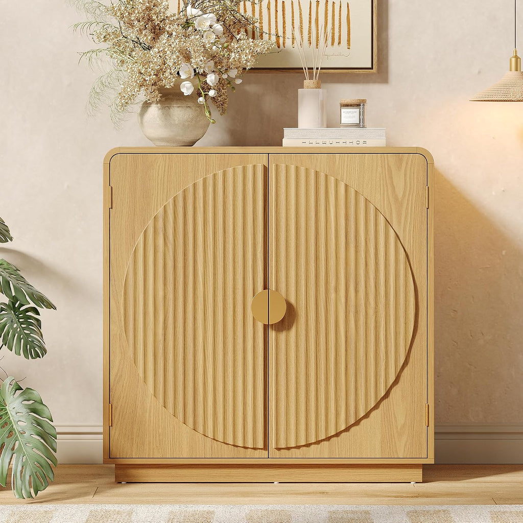 Natural Fluted Arched Wood Sideboard