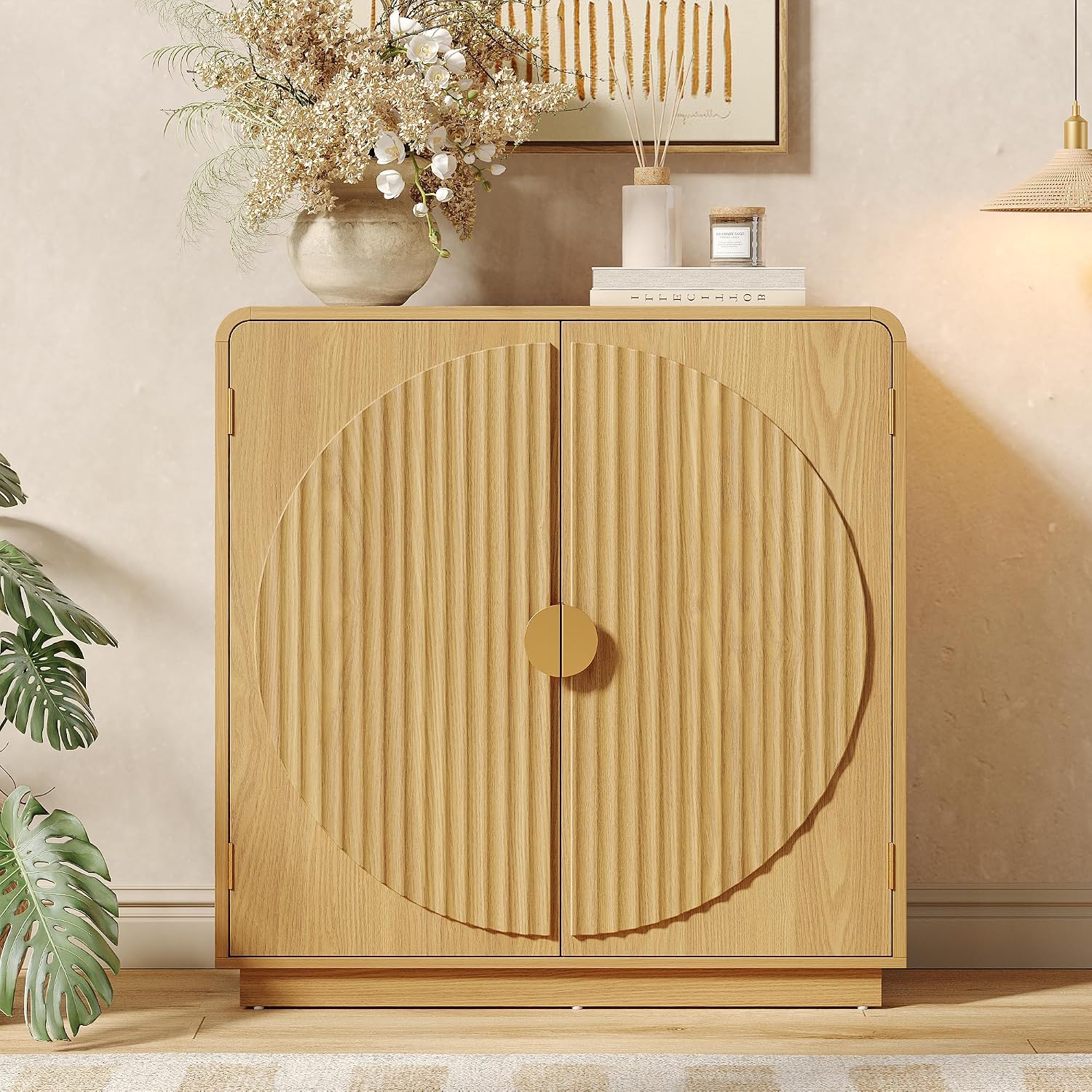 Natural Fluted Arched Wood Sideboard