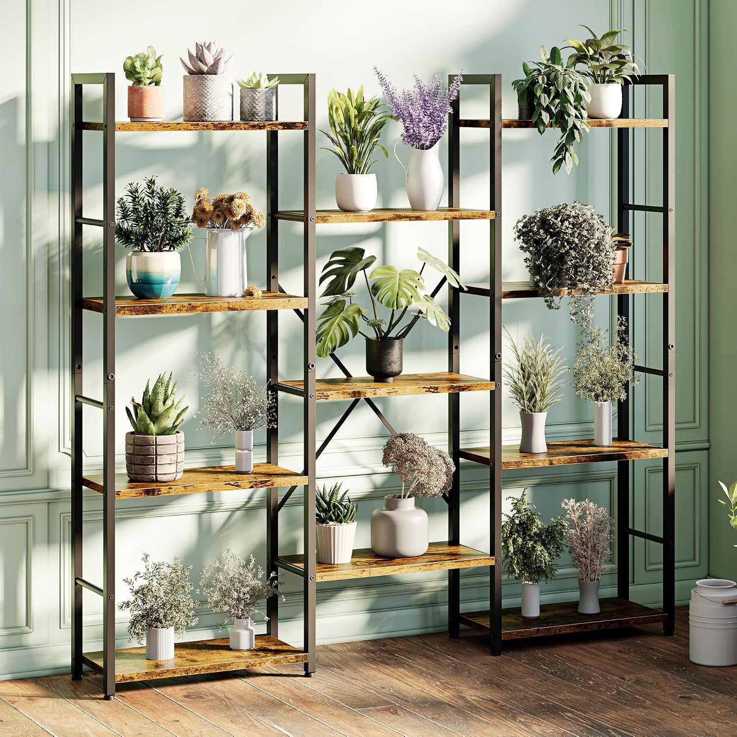 Brown Rustic 4-Tier Etagere Bookshelf