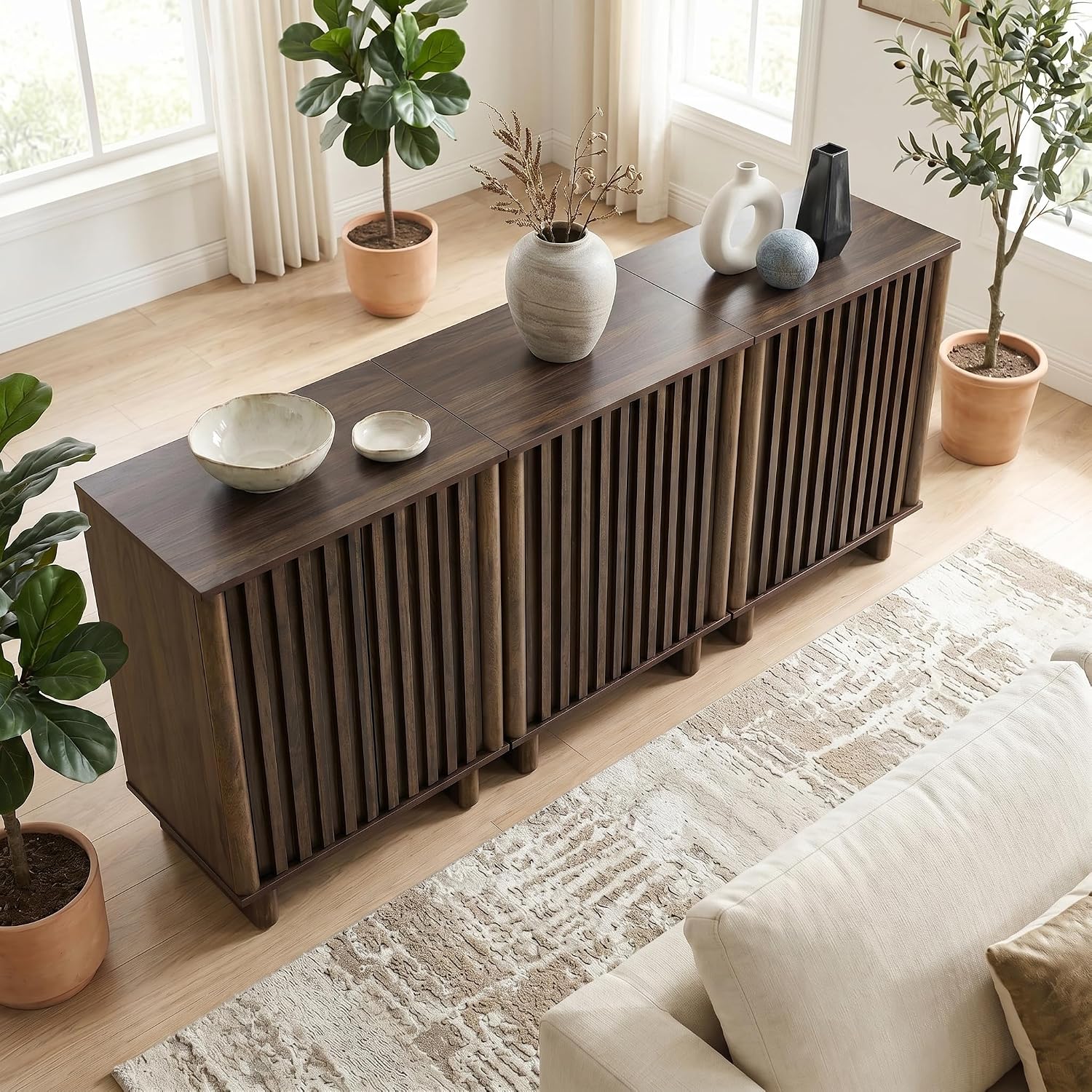 Fluted Wood Sideboard Credenza